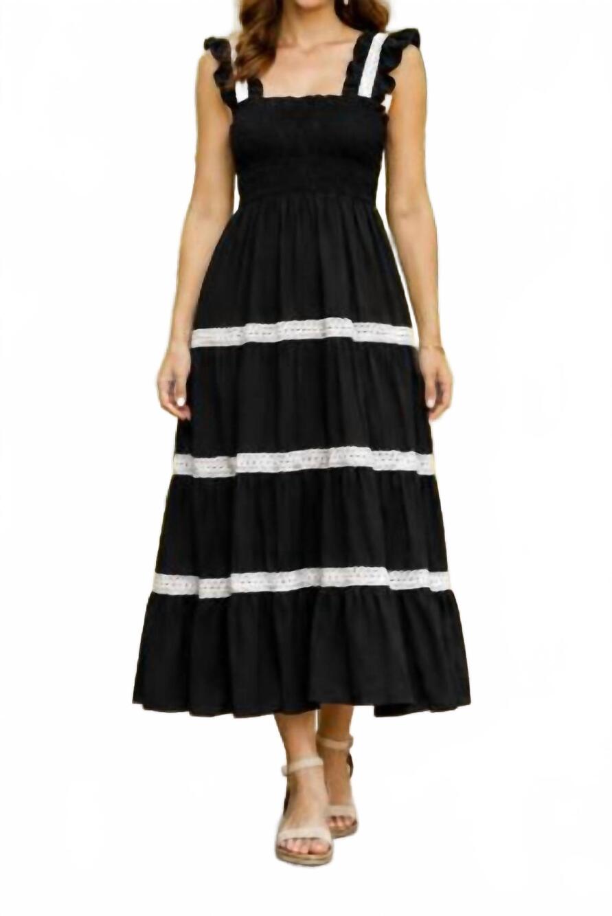 NEW PINCH seaside lace tiered maxi dress in black